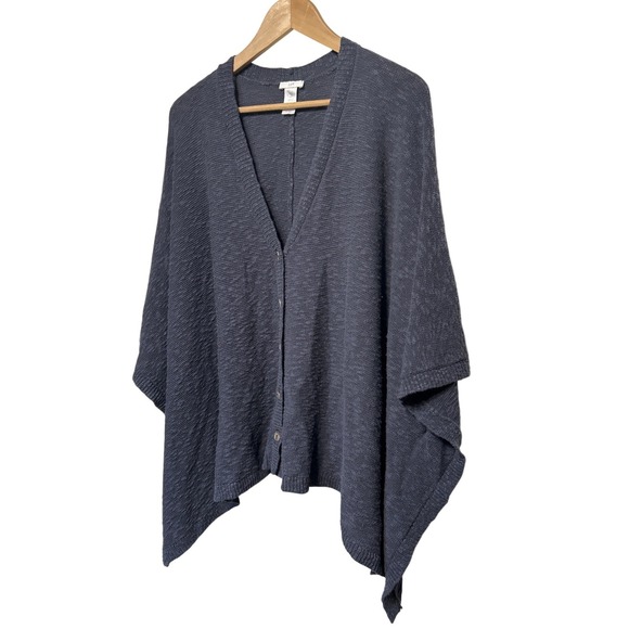 J Jill Sweaters - J. Jill Textured Knit Poncho Shawl Blue-Gray Women's One Size Fall Boho